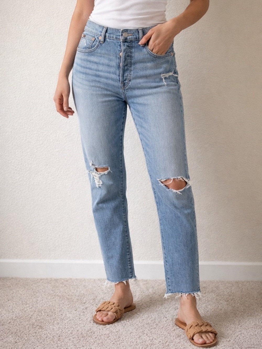 Polo Ralph Lauren Callen High Rise Slim Jeans Womens 30 Distressed Raw Hem